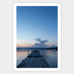 Wooden pontoon bridge in Greece, at sunset time Sticker